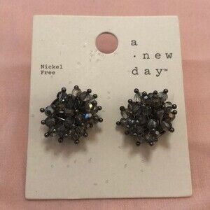 A New Day NWT Nickel Free Gunmetal Crystal Beaded Cluster Ball Stud Earrings